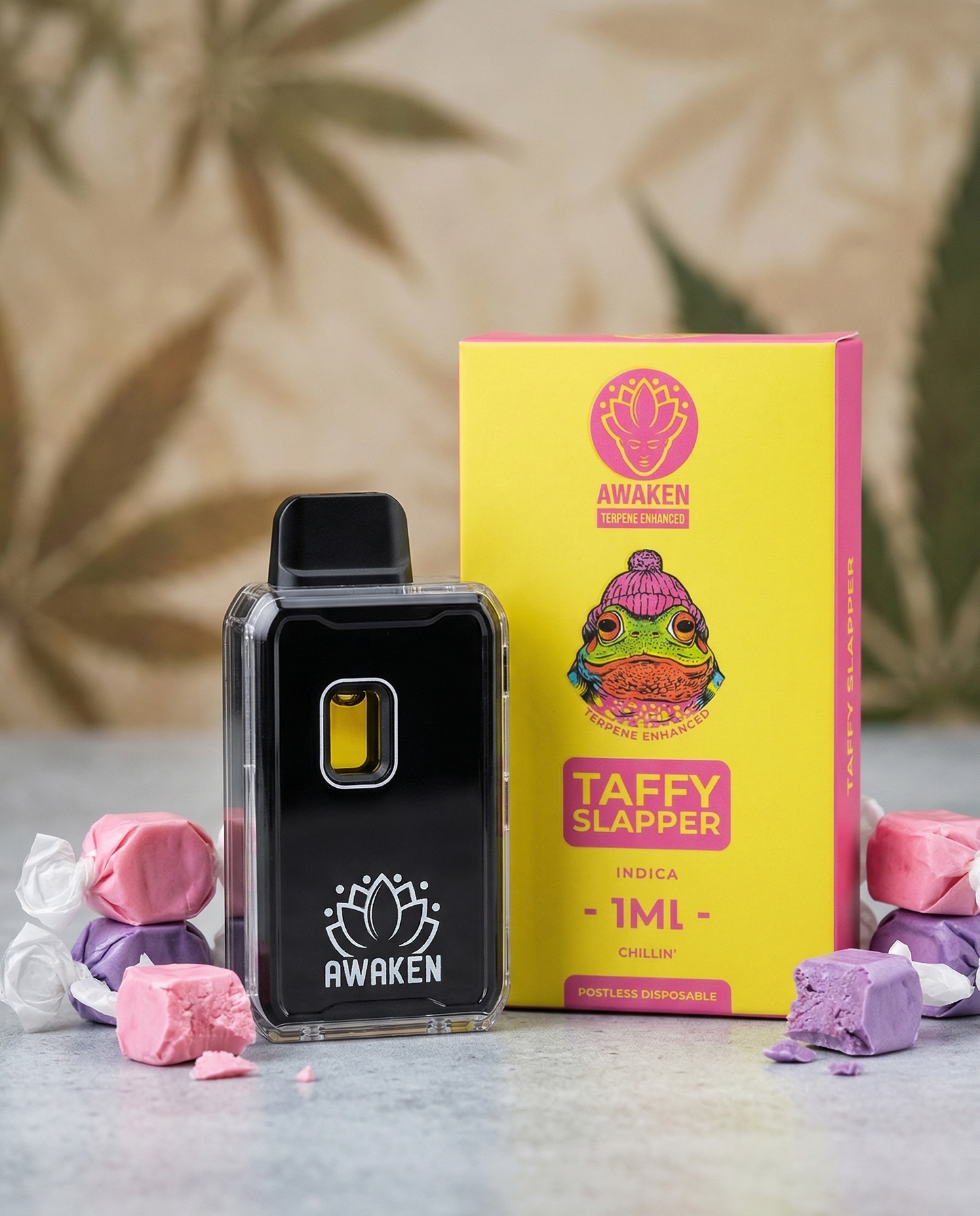 Awaken Taffy Slapper Indica Disposable Vape (1ml) – Premium Terpene Enhanced Edition